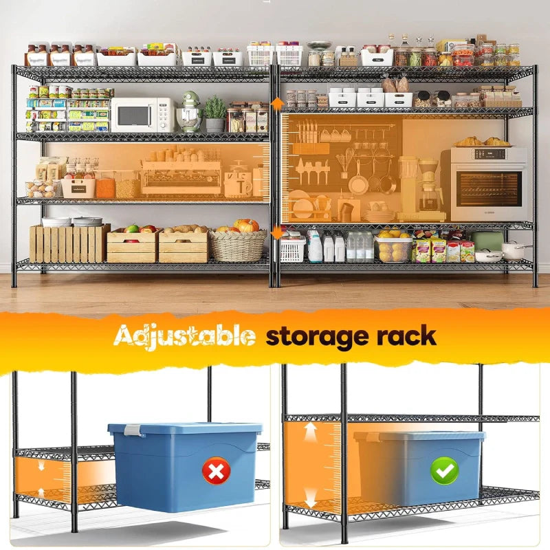 55.5W Wire Shelves, 2560lbs Heavy Duty Metal Shelving Units, Adjustable Storage Rack for Garage Kitchen pantry