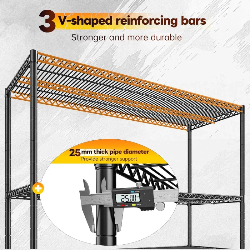 55.5W Wire Shelves, 2560lbs Heavy Duty Metal Shelving Units, Adjustable Storage Rack for Garage Kitchen pantry