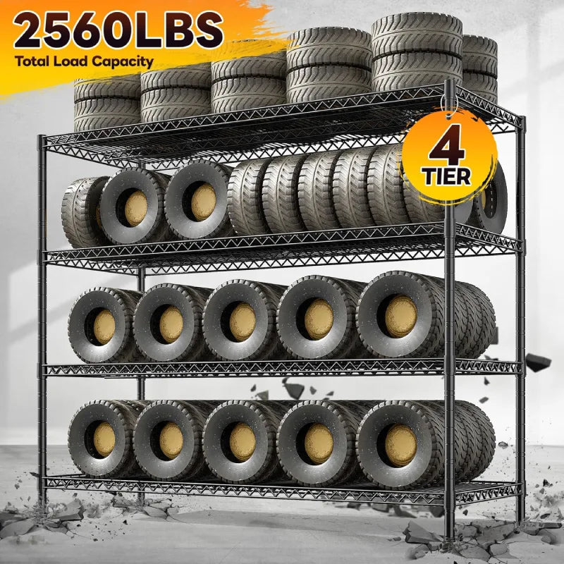 55.5W Wire Shelves, 2560lbs Heavy Duty Metal Shelving Units, Adjustable Storage Rack for Garage Kitchen pantry