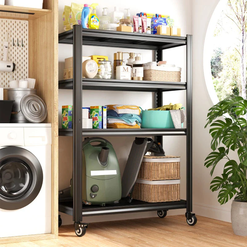 59.8"H 4-Tier Rolling Metal Shelving Rack 530LBS Adjustable Shelving Units for Pantry, Kitchen, Basement