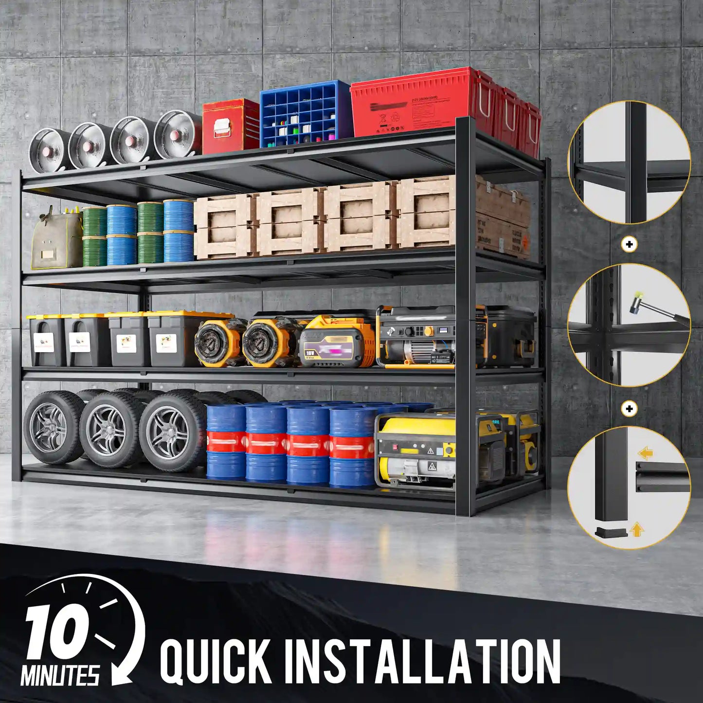 60"W 4-Tier Heavy Duty Industrial Shelving Units, Adjustable Metal Storage Shelves Racks for Garage, Warehouse, Basement, 2650LBS