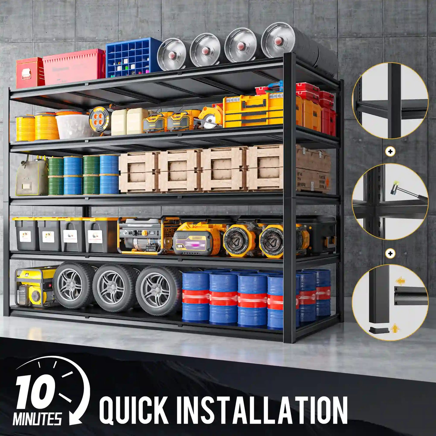 60"W x 72"H 5-Tier Industrial Garage Shelving,3000LBS Heavy Duty Storage Shelves,Adjustable Metal Shelving for Basement Warehouse