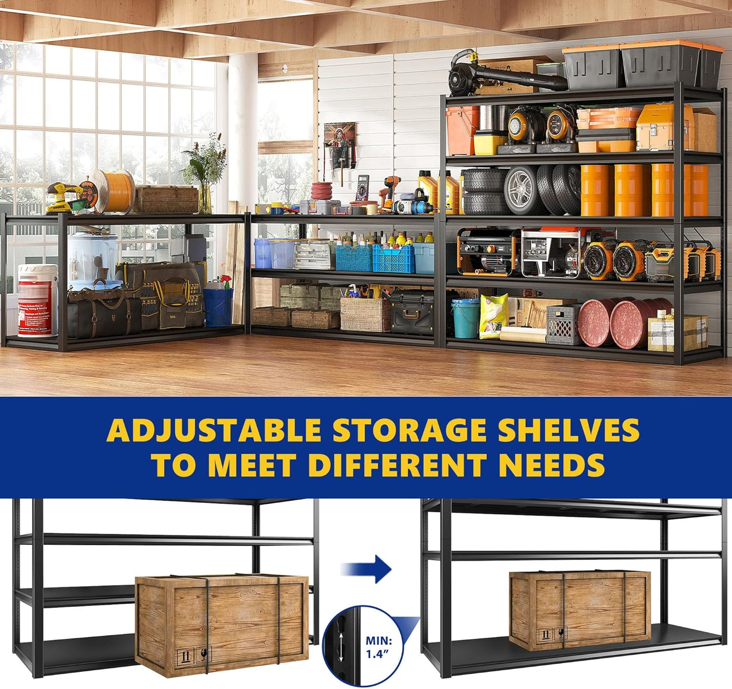 2 Packs 72.2"H Garage Storage Shelves 3000LBS Heavy Duty Rack, Industrial Shelves for Basement Warehouse