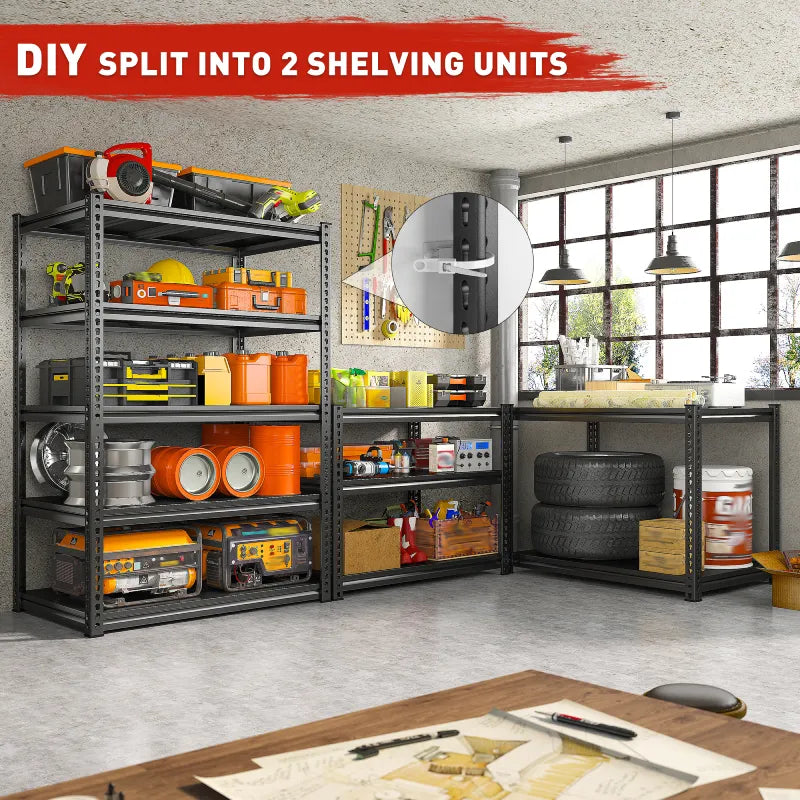 Shelves 2000 Lbs, Garage Shelving 5 Tier Adjustable Black Metal Shelf