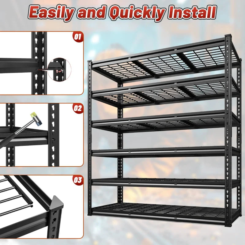 24"in X 78"in Bin Shelves 3600LBS Industrial Shelving Units 6 Tiers Black Shelf Shelves For Garage, Warehouse, Pantry Organization