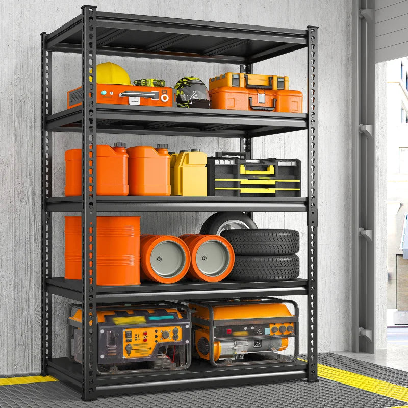 Shelves 2000 Lbs, Garage Shelving 5 Tier Adjustable Black Metal Shelf