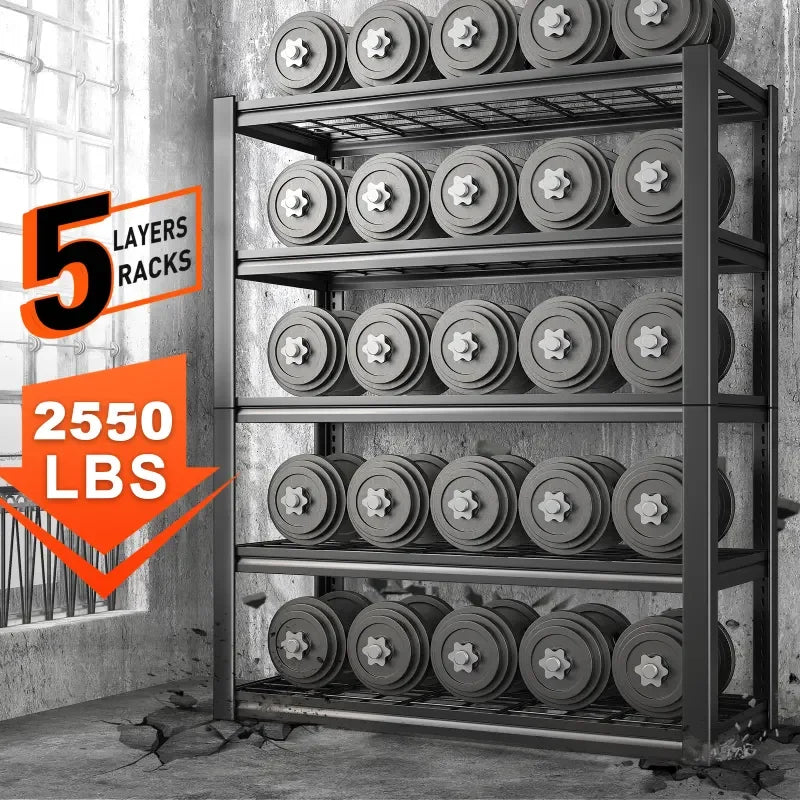 72"H 5-Tier Storage Shelves for Basement 2550LBS Adjustable Shelving for Garage Warehouse Pantry