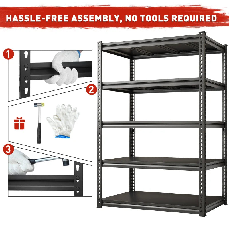 Shelves 2000 Lbs, Garage Shelving 5 Tier Adjustable Black Metal Shelf