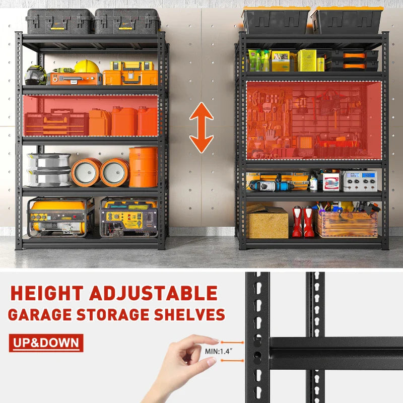 Shelves 2000 Lbs, Garage Shelving 5 Tier Adjustable Black Metal Shelf