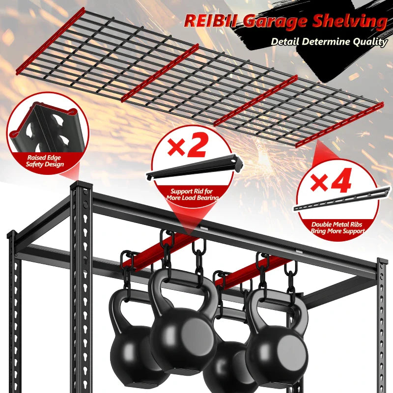 48"in x 18"in Heavy Duty Metal Shelving 3300LBS Industrial Storage Shelves 6 Tires Black Shelves Adjustable Shelving food store shelves for Garage,Warehouse,Basement