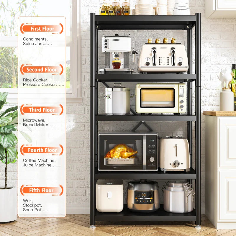 5-Tier BookShelf Steel Wire Shelving with Wheels 31.5"W Living Room Rack WaterProof Bathroom Storage Shelf