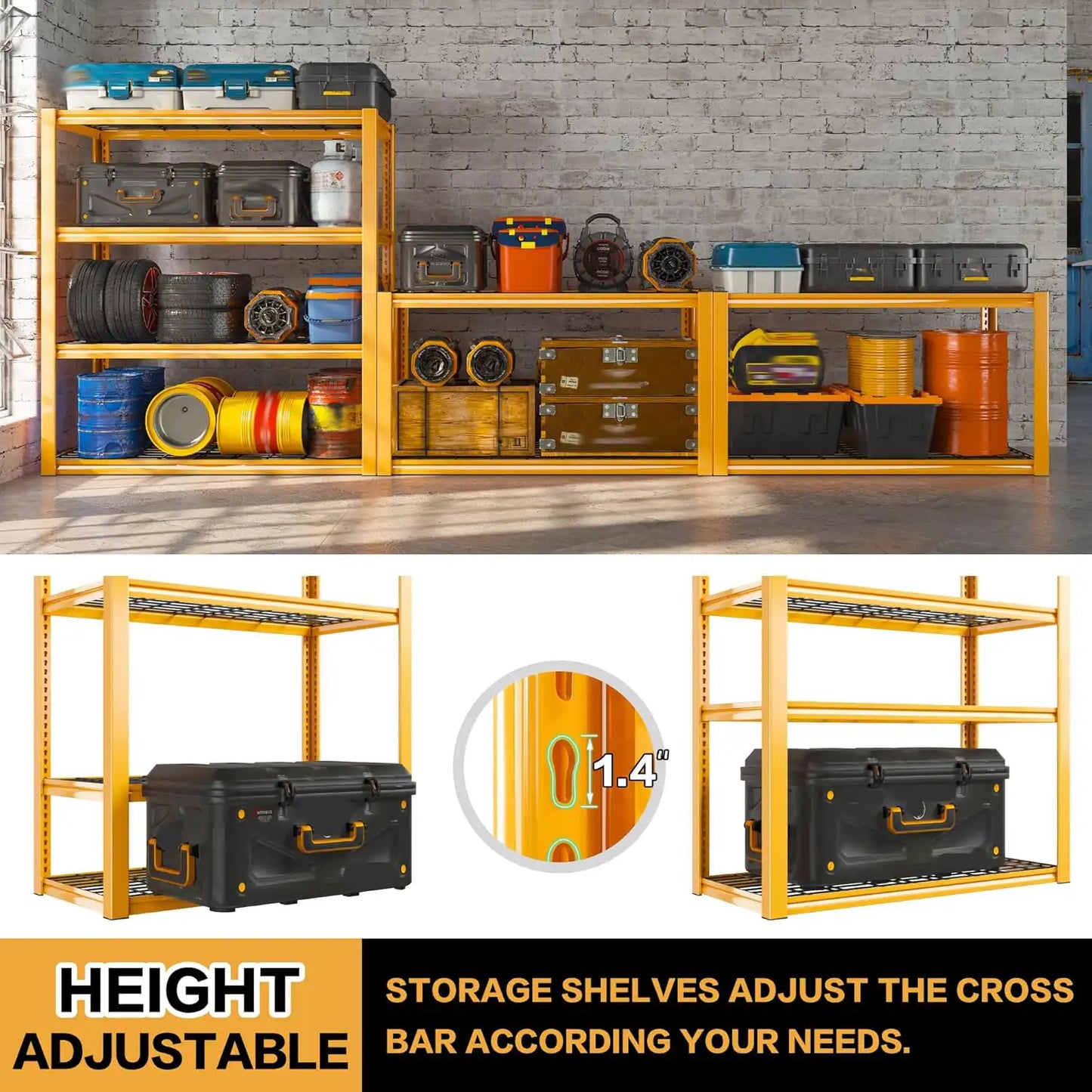 2PCS 4400 LBS Metal Garage Shelving,4 Tiers Heavy Duty Storage Shelves,Industrial Metal Storage Rack