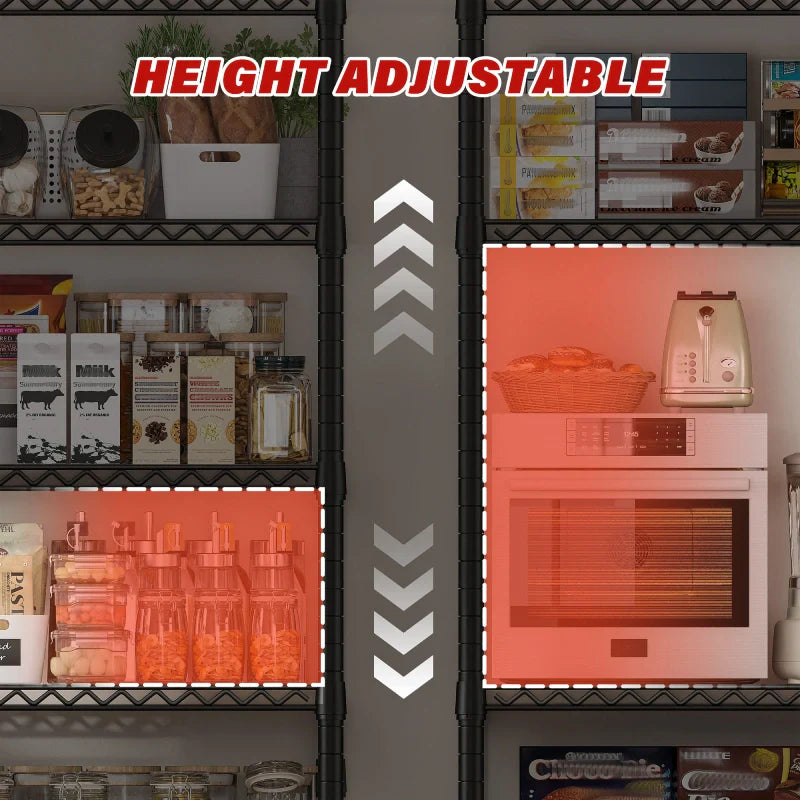 60''W X 82.6" H Wire Shelves on Wheels, 3598 lbs Heavy Duty Commercial Shelving Rack, Adjustable Steel Shelves for Kitchen Pantry
