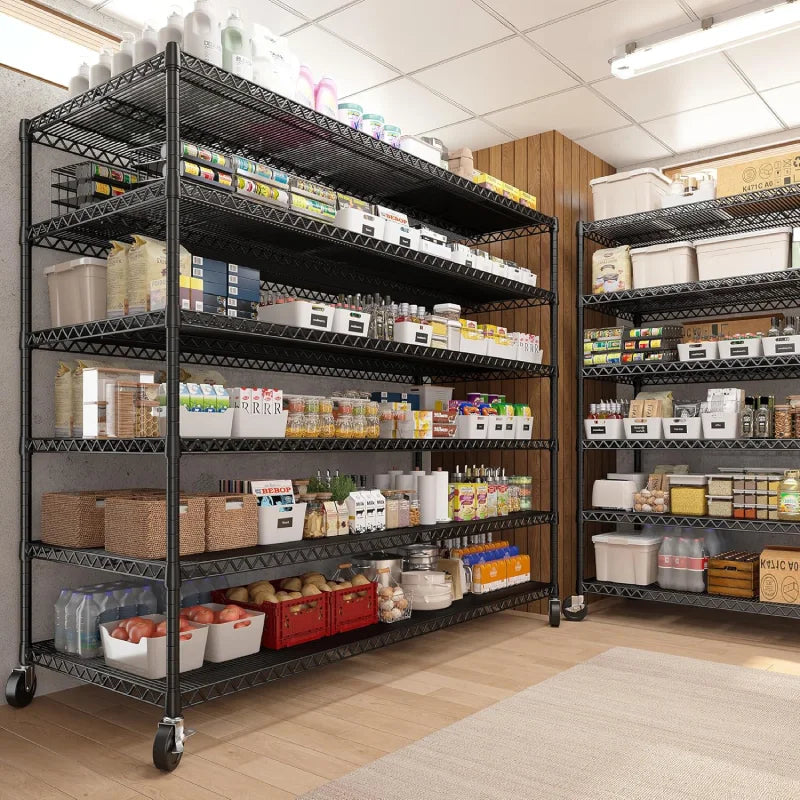 60''W X 82.6" H Wire Shelves on Wheels, 3598 lbs Heavy Duty Commercial Shelving Rack, Adjustable Steel Shelves for Kitchen Pantry