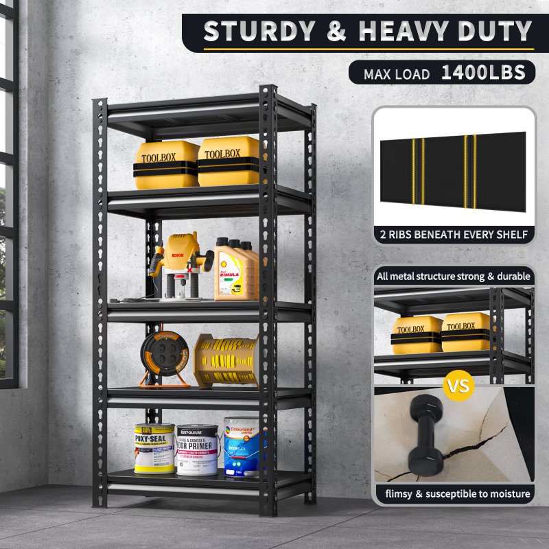 28"W Metal Shelving Units 1400 Lbs Adjustable Utility Shelves, Black