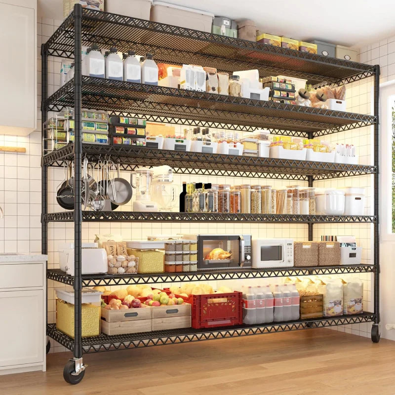 60''W X 82.6" H Wire Shelves on Wheels, 3598 lbs Heavy Duty Commercial Shelving Rack, Adjustable Steel Shelves for Kitchen Pantry