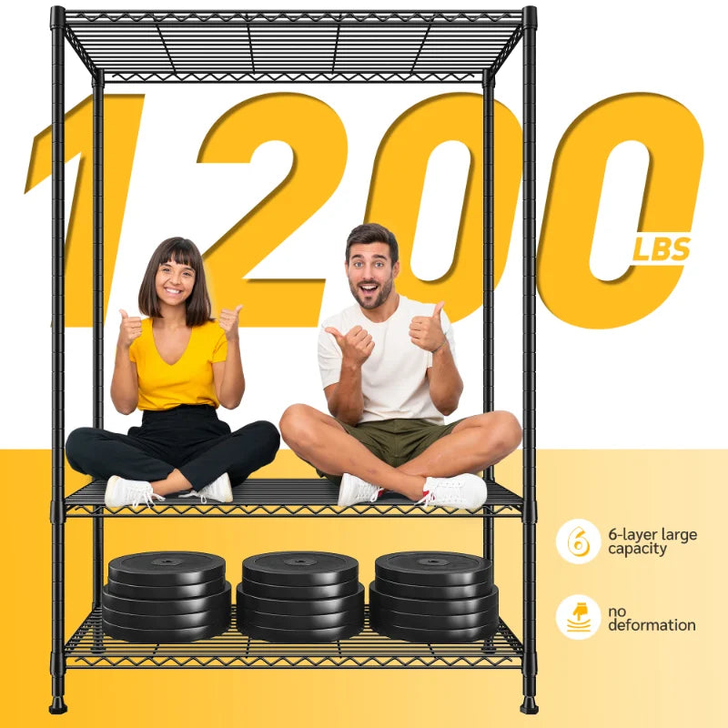 35.4"W Wire Shelving Units, 6-Tier Adjustable, Metal Wire Shelves for Pantry Kitchen Commercial 1200lbs Total Capacity