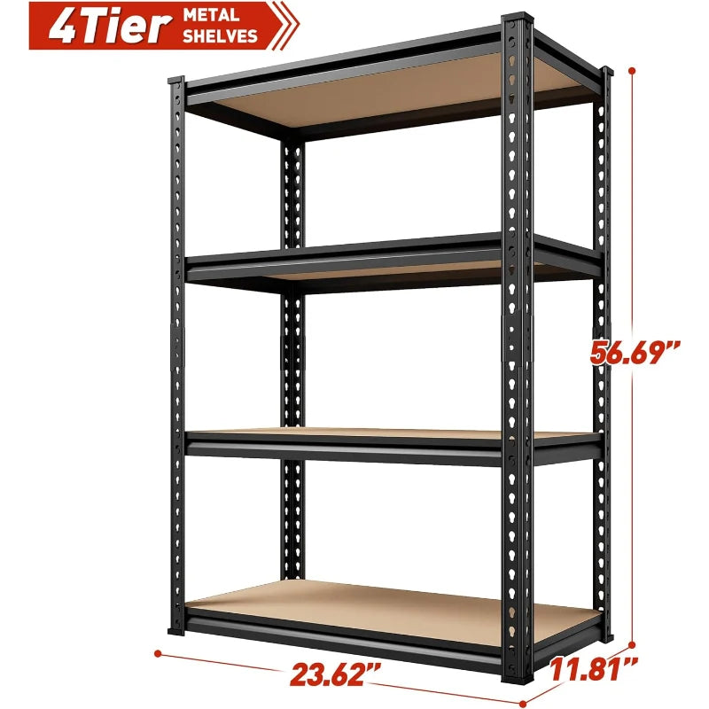 24''W Storage Shelves 1600lbs, 4-Tier Adjustable Metal Shelving, Sturdy Stoarge Rack for Garage Kitchen Basement