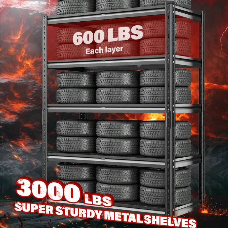 3000 LBS 5 Tiers Heavy Duty Storage Shelves Adjustable Metal Shelving for Garage, Pantry, Kitchen and Basement
