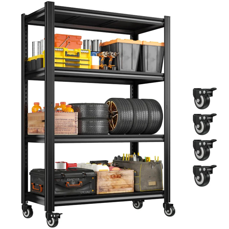 59.8"H 4-Tier Rolling Metal Shelving Rack 530LBS Adjustable Shelving Units for Pantry, Kitchen, Basement