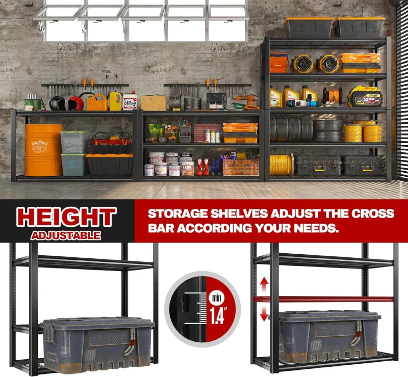 5 Tier 48"W x 72.2"H Storage Shelves for Basement 2500LBS Metal Shelving Unit for Garage, Warehouse, Industrial, basement