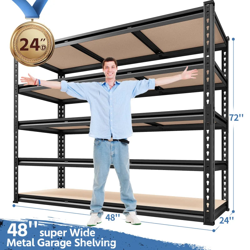 48.2" W Garage Shelf, 3000LBS Heavy Duty Steel Shelving Units, 5-Tier Adjustable Metal Shelves for Basement Warehouse Commercial