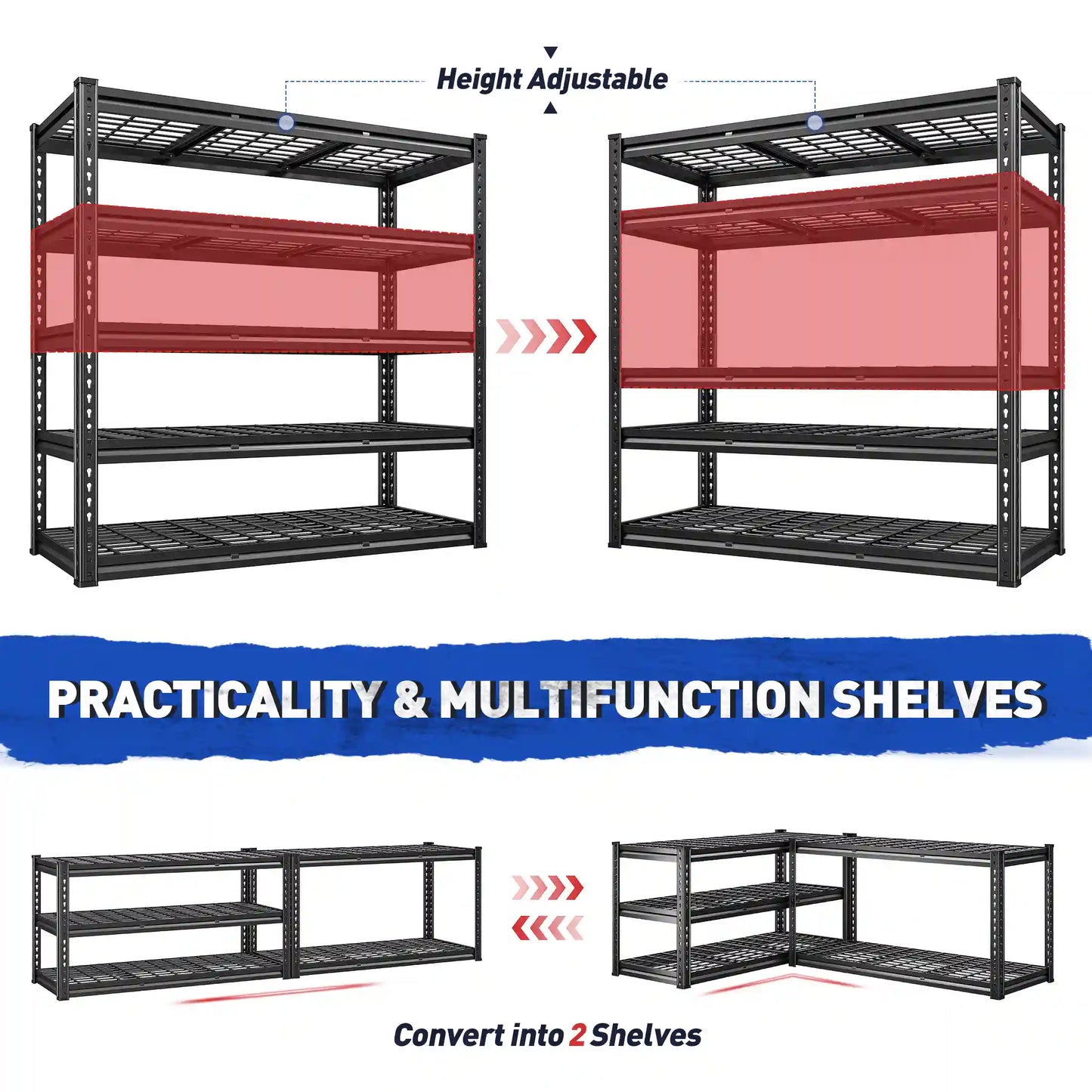 Food Store Shelves 5-Tier Adjustable Shelving 48"W x 72"H 2750 LBS for kitchen, Warehouse, Basement, Workshop
