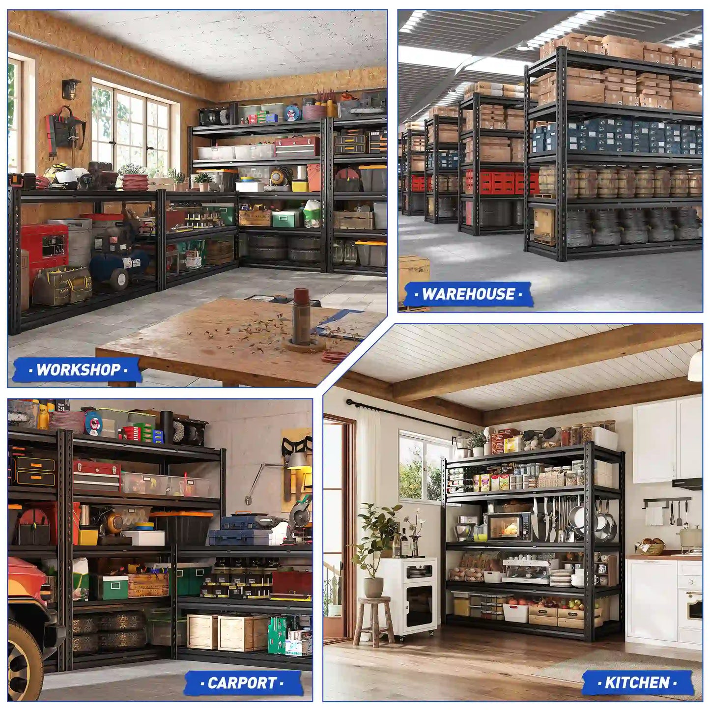 Food Store Shelves 5-Tier Adjustable Shelving 48"W x 72"H 2750 LBS for kitchen, Warehouse, Basement, Workshop