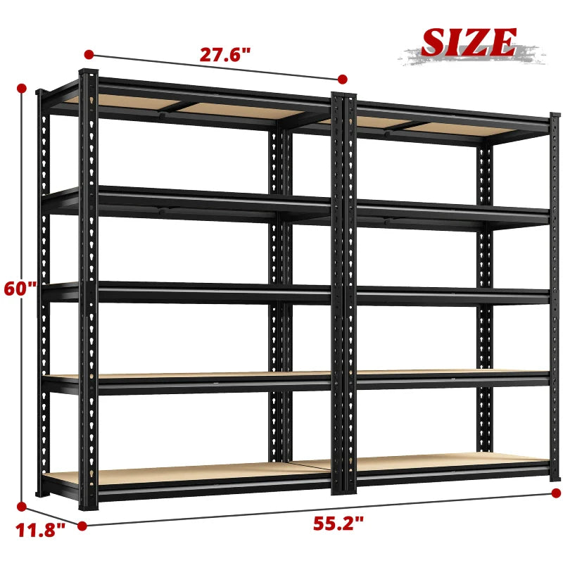 Set of 2 Garage Storage Shelves, 27.6”W Metal Shelves Adjustable, 2000LBS Storage Rack for Pantry Kitchen Commercial