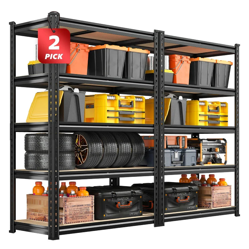 Set of 2 Garage Storage Shelves, 27.6”W Metal Shelves Adjustable, 2000LBS Storage Rack for Pantry Kitchen Commercial