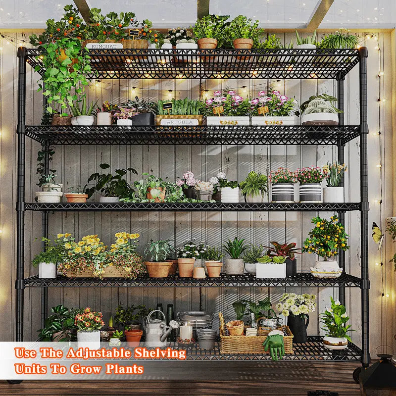 60" W Steel Wire Shelving Units on Wheels, 5-Tier Adjustable, 3200lbs Heavy Duty Storage Shelves for Garage Kitchen Pantry Commercial