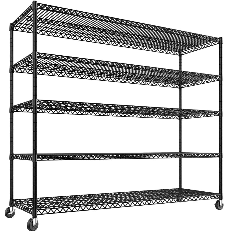 60" W Steel Wire Shelving Units on Wheels, 5-Tier Adjustable, 3200lbs Heavy Duty Storage Shelves for Garage Kitchen Pantry Commercial