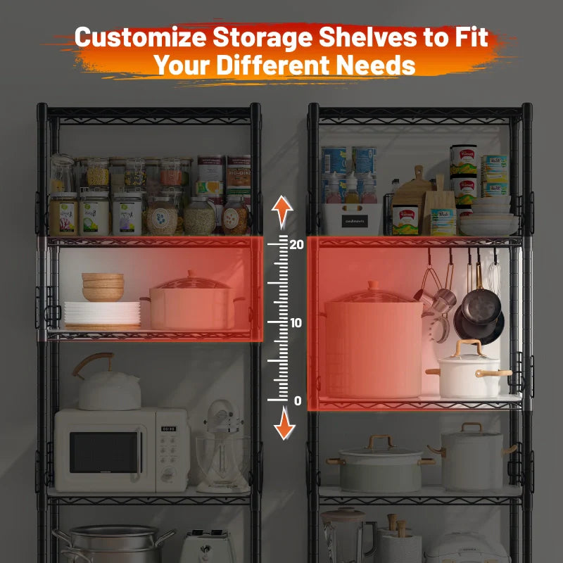 21.7"W Wire Shelving Units, 5-Tier Adjustable Metal Shelves with 5 Hooks & Shelf Liners, Storage Rack for Pantry Bathroom Dorm