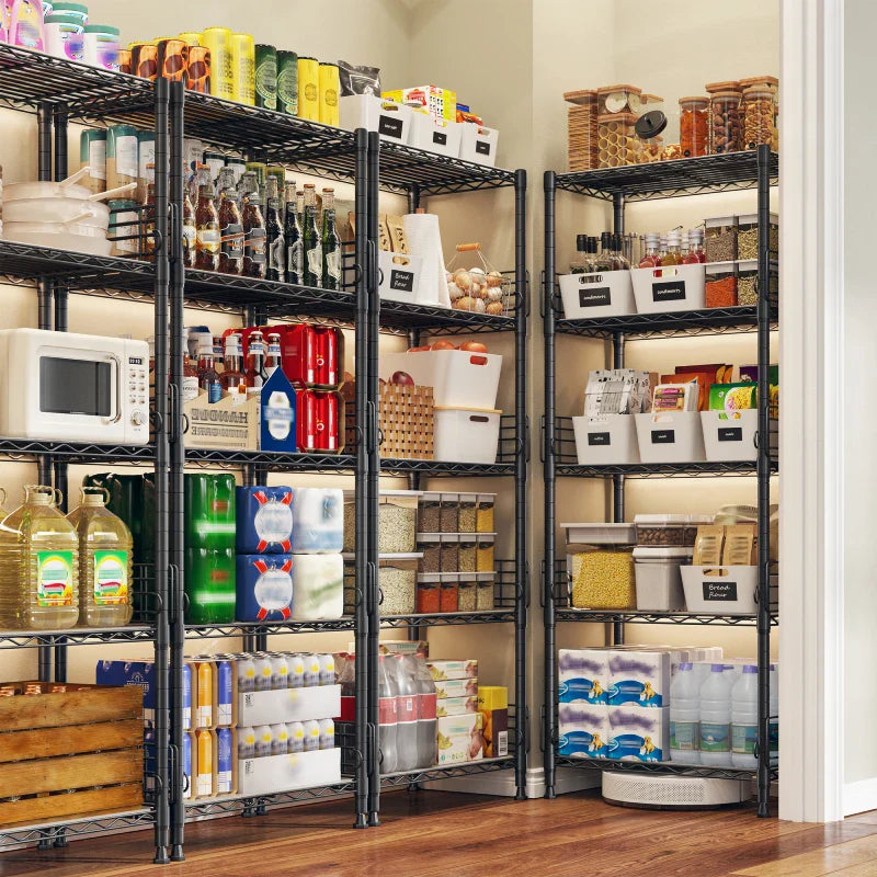 21.7"W Wire Shelving Units, 5-Tier Adjustable Metal Shelves with 5 Hooks & Shelf Liners, Storage Rack for Pantry Bathroom Dorm