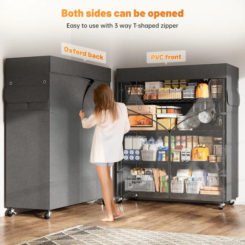 35"W Wire Shelving Units with Wheels, Metal Shelves with Cover, 5-Tier Adjustable Shelving Rack for Kitchen Pantry Basement