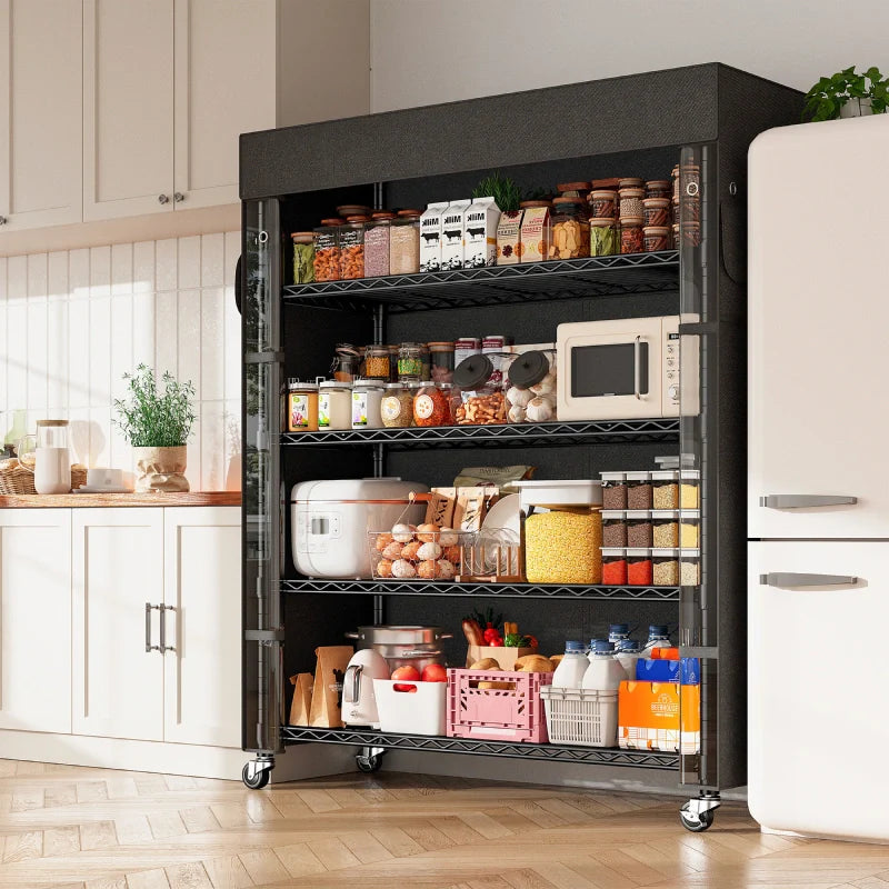 35"W Wire Shelving Units with Wheels, Metal Shelves with Cover, 5-Tier Adjustable Shelving Rack for Kitchen Pantry Basement
