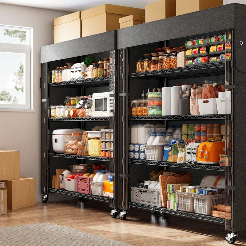 35"W Wire Shelving Units with Wheels, Metal Shelves with Cover, 5-Tier Adjustable Shelving Rack for Kitchen Pantry Basement