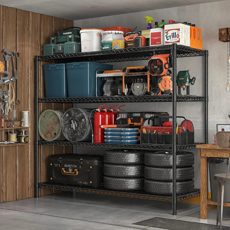 75.6"H x 56"W Mobile Wire Shelving Units, 2,600lbs Heavy Duty Steel Shelving Rack, Adjustable Storage Shelves for Garage Kichen Commercial