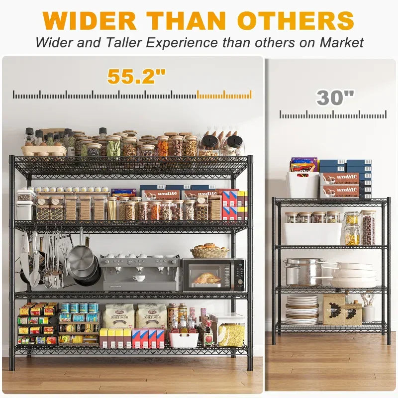 2 Pack 56”W Wire Rack Shelving with Wheels, 2600lbs Heavy Duty Metal Shelves for Commercial, Garage, Kitchen