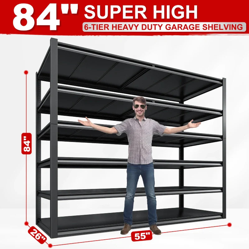 84"H 3600LBS Heavy Duty Industrial Garage Shelving,6-Tier Adjustable Easy Installation Storage Shelving Units For Basement&Warehouse