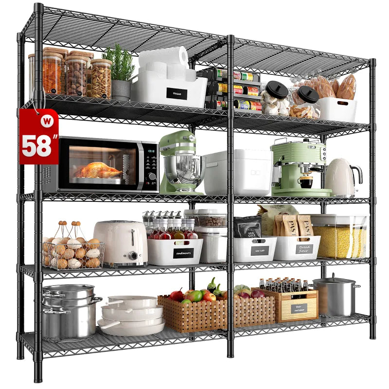 58"W Metal Shelving Units, 59"H 1400 Lbs Wire Shelving for Pantry Kitchen