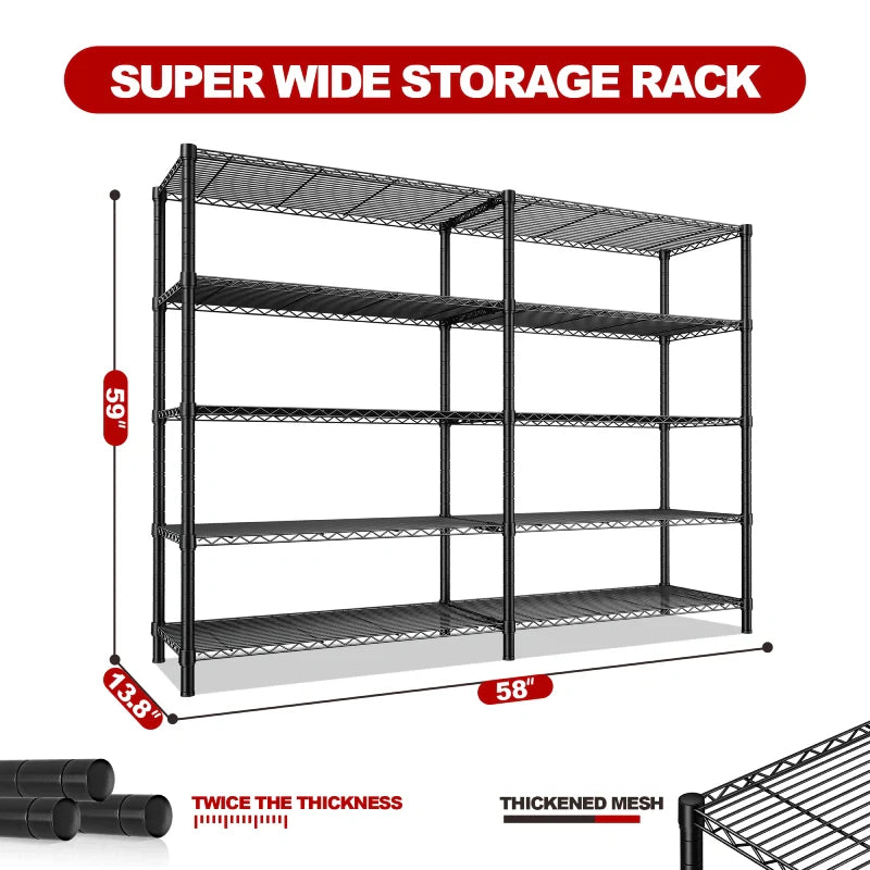 58"W Metal Shelving Units, 59"H 1400 Lbs Wire Shelving for Pantry Kitchen