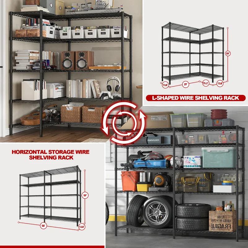 58"W Metal Shelving Units, 59"H 1400 Lbs Wire Shelving for Pantry Kitchen