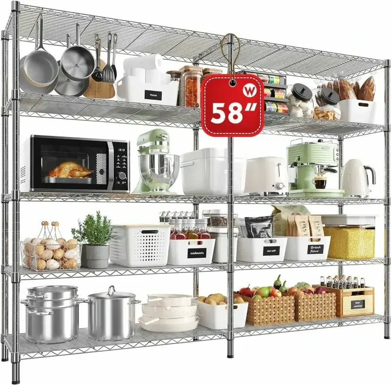 58" W Storage Shelves Wire Shelving Unit 1400LB Metal Shelves,Chrome