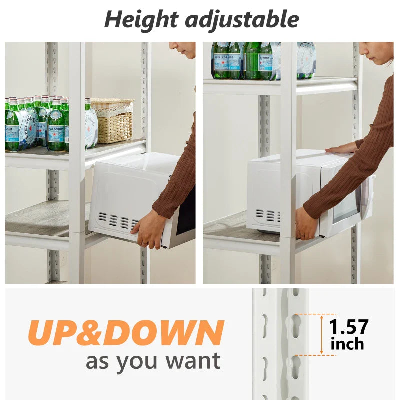 5 Tier Laminated Metal Shelving Unit Adjustable Storage Utility Rack Heavy Duty Shelves for Kitchen Garage Pantry
