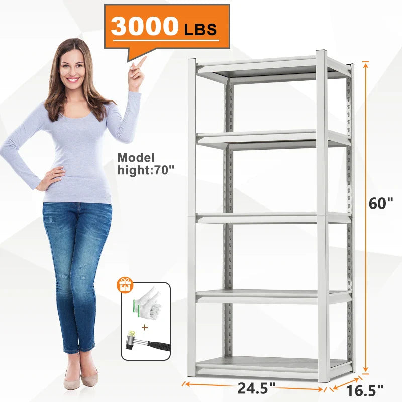 5 Tier Laminated Metal Shelving Unit Adjustable Storage Utility Rack Heavy Duty Shelves for Kitchen Garage Pantry