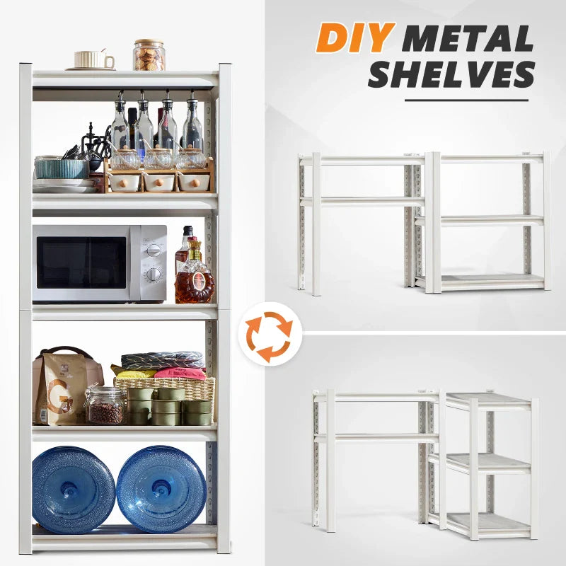 5 Tier Laminated Metal Shelving Unit Adjustable Storage Utility Rack Heavy Duty Shelves for Kitchen Garage Pantry