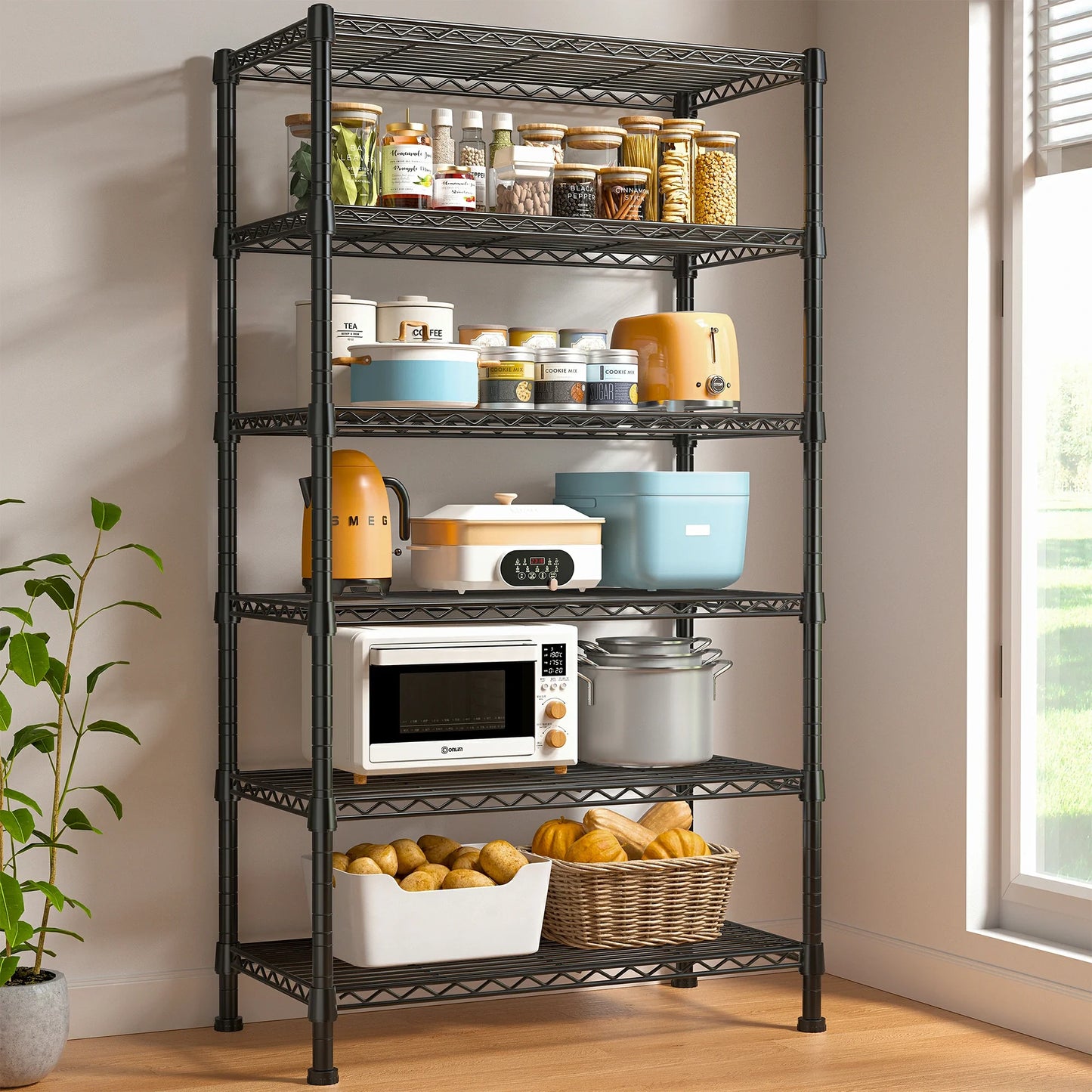 6-Tier Wire Shelving Units, 1000lbs Metal Wire Rack, Adjustable Pantry Shelf, Outdoor Metal Shelves