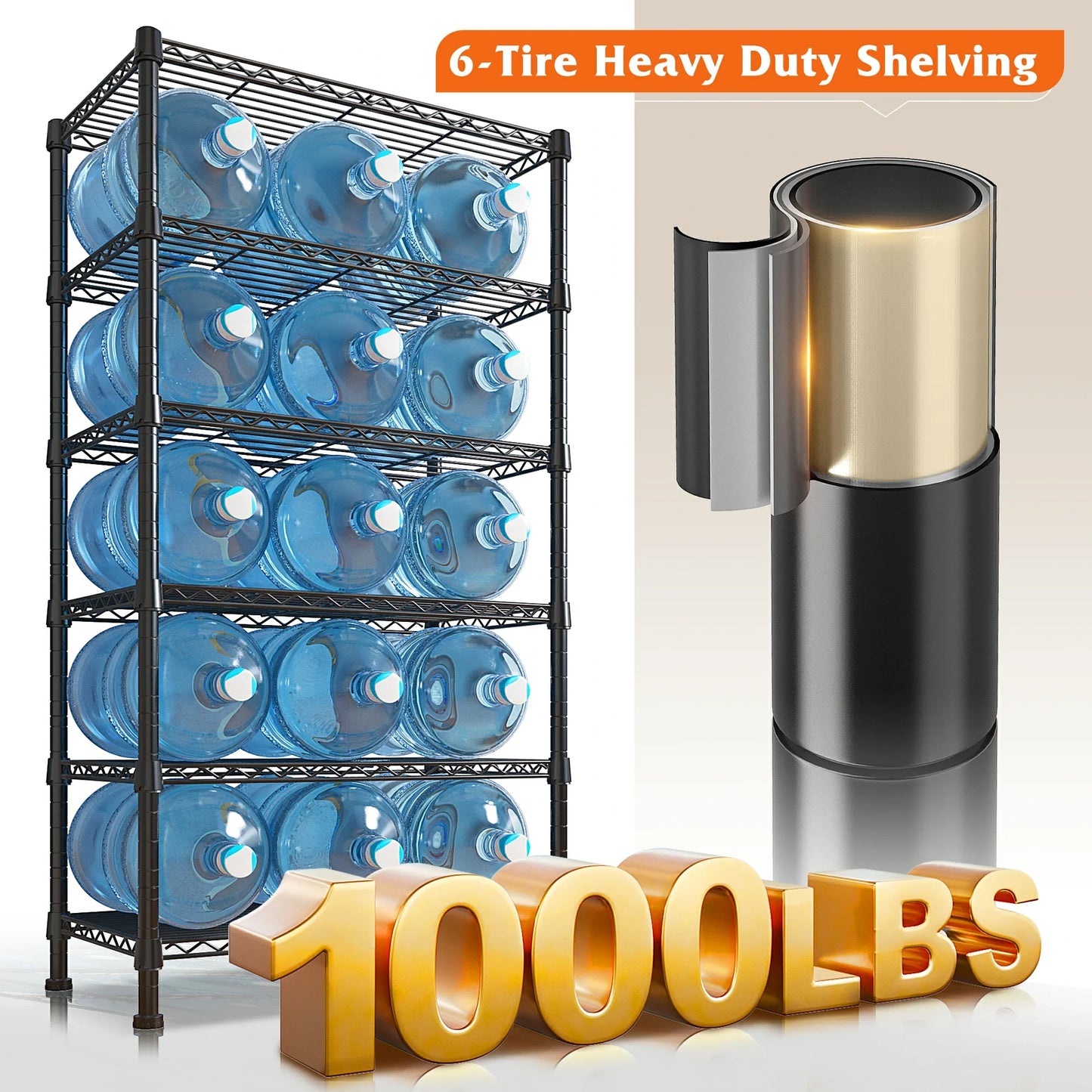 6-Tier Wire Shelving Units, 1000lbs Metal Wire Rack, Adjustable Pantry Shelf, Outdoor Metal Shelves