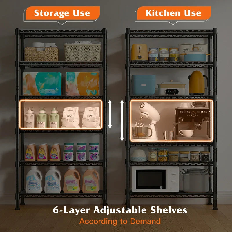 6-Tier Wire Shelving Units, 1000lbs Metal Wire Rack, Adjustable Pantry Shelf, Outdoor Metal Shelves